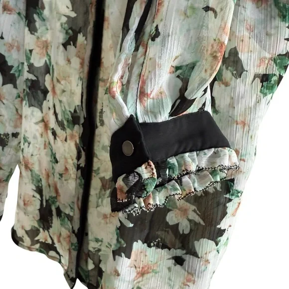 Liz Claiborne Plus Size 14W 0X Sheer Floral Long Sleeve Button Down Career Top - Picture 5 of 9